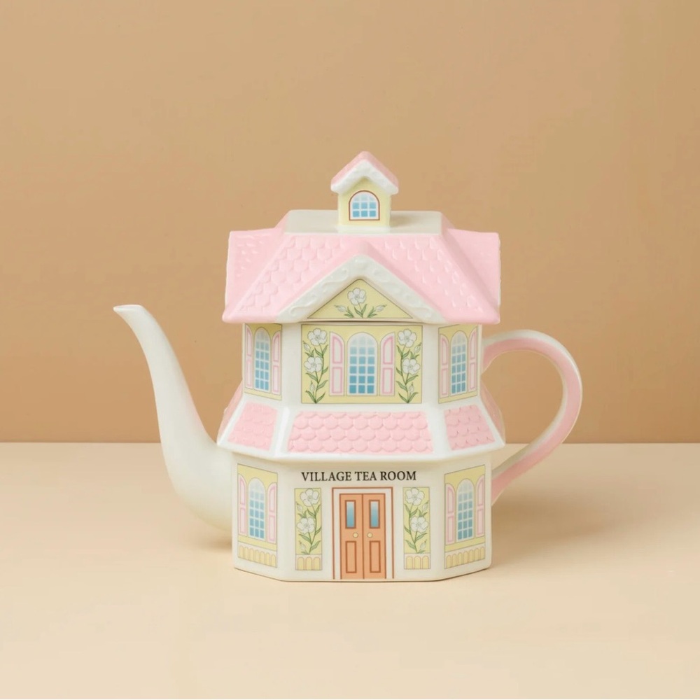 Charming Lenox Spice Village Village Tea Room Teapot - Pink and Cream